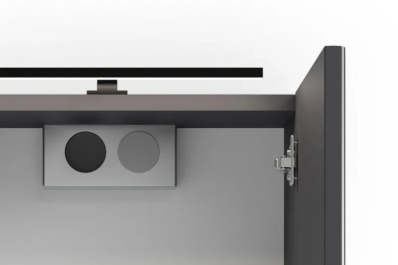 byLIVING Spiegelschrank Serie Spree, in vielen Breiten erhältlich Soft-Close, LED Beleuchtung mit Schalter- und Steckdosenbox, Grau, – Produktbild 5 von 5