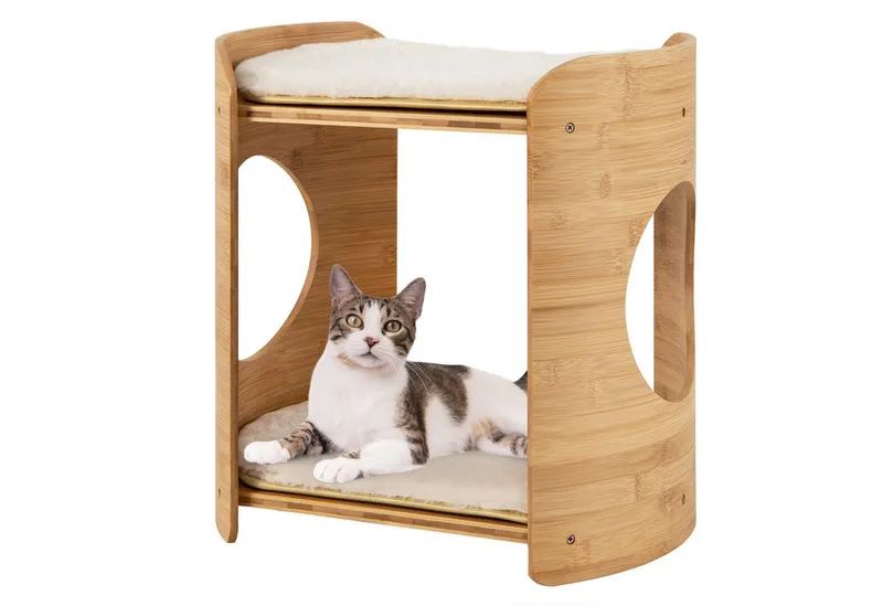 COSTWAY COSTWAY Tierbett, 2 Etagen Katzenhaus, mit 2 Betten, aus Bambus – Produktbild 1 von 5