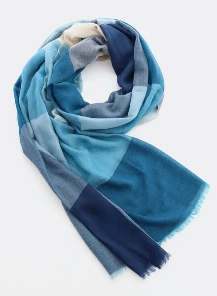 Djian Djian Schal aus Merino-Wolle – KARO – mulesingfrei, Blautöne, – Produktbild 2 von 4