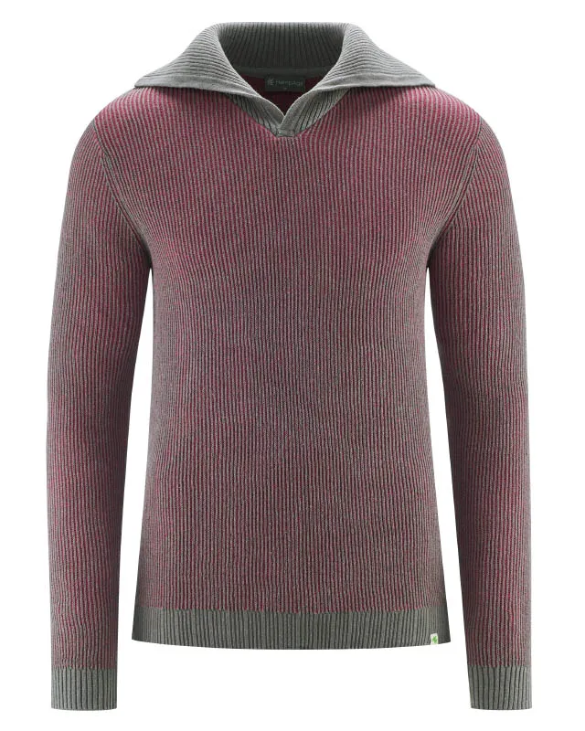 HempAge Hempage Herren vegan Pullover Elegant Troyer In Tinto Rot/Grau, Grau, – Produktbild 2 von 2