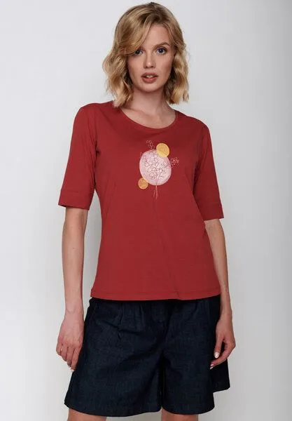 GreenBomb GREENBOMB Plants Eucalyptus Deep - T-Shirt für Damen, Rot (scarlet red), – Produktbild 1 von 2