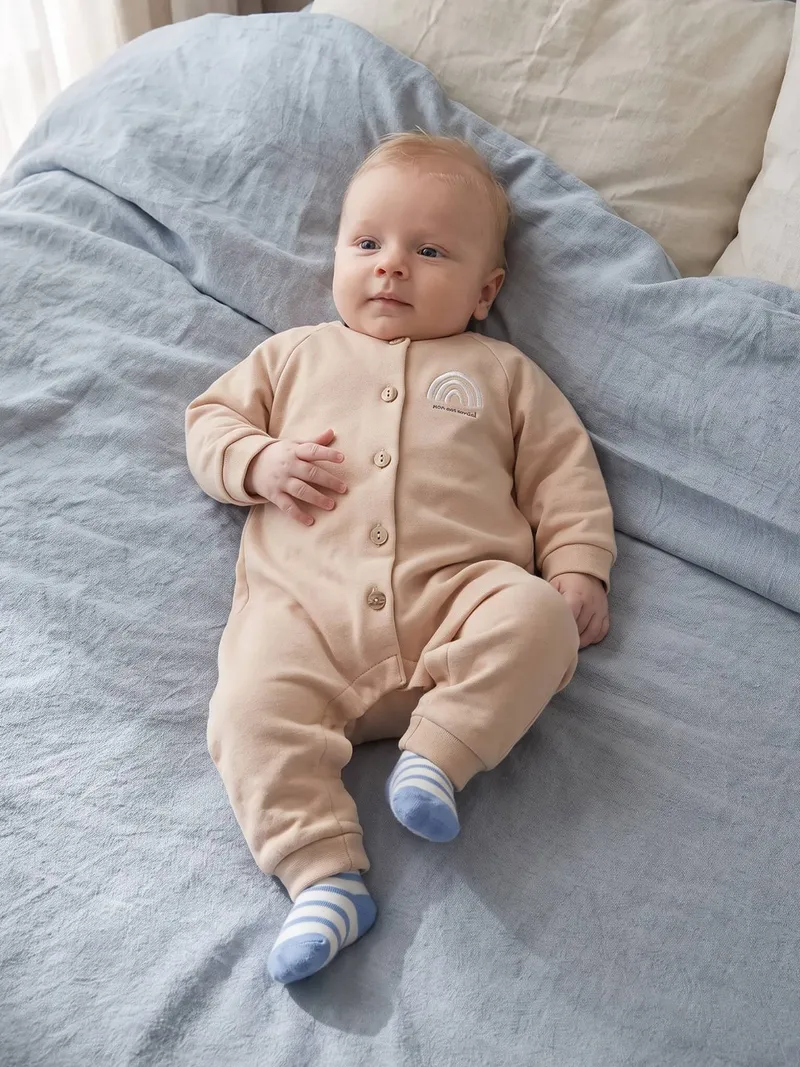 Vertbaudet Vertbaudet Baby Overall mit langen Ärmeln, Beige, – Produktbild 1 von 4