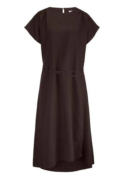 hessnatur hessnatur Gewebe Kleid mit Wickeloptik Midi aus reinem Leinen, Kakao braun, – Produktbild 4 von 5