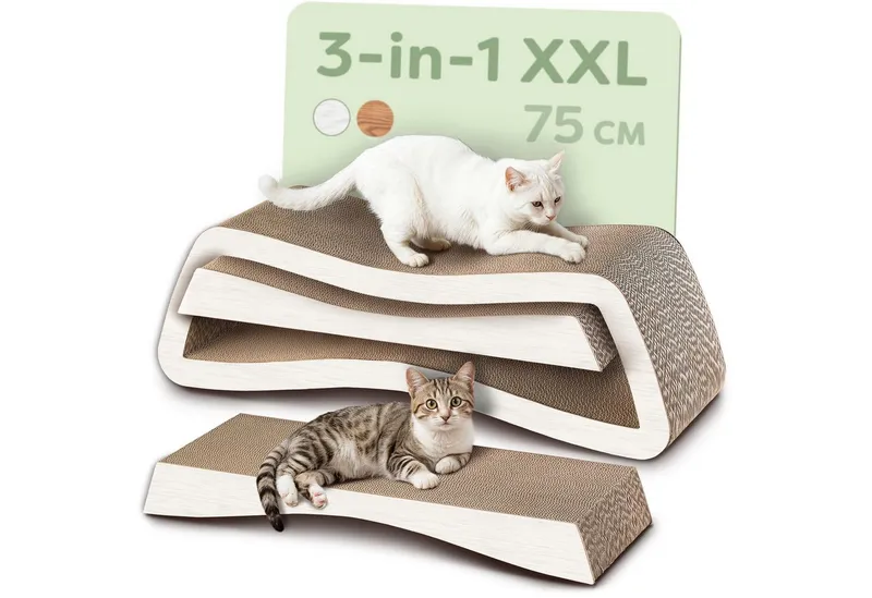 Knupis Kratzbrett Knupis Kratzmöbel Mountain – 3-teilig XXL 75cm Kratzfest FSC, (Set, 3-tlg., 3-teiliges Kratzbrett-Set), Krallenpflege – Bis zu 2 Jahre Kratzspaß – Platzsparend – FSC-Siegel, Weiß, – Produktbild 1 von 5