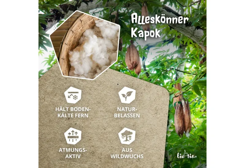 Klappmatratze 50 cm breit (Classic) - 200x50x8cm - Faltmatratze, livasia, 8 cm hoch, Kapok, vegan, handgefertigt, Blau, – Produktbild 5 von 5