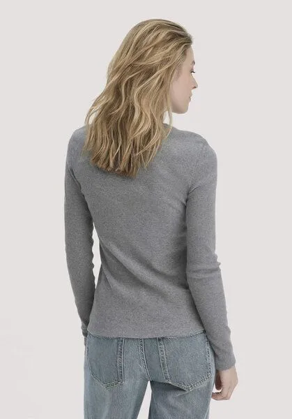 hessnatur hessnatur Rib Longsleeve Slim aus Bio-Baumwolle, Grau, – Produktbild 2 von 4