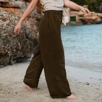 NORDLICHT NORDLICHT Damen Palazzo Hose Liska | Olivgrün gestreift aus 100% Tencel, Grün, – Produktbild 1 von 1