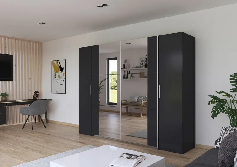 Rauch Rauch Schwebetürenschrank Kleiderschrank Drehtürenschrank Schrank Garderobe KRONACH (in 3 Ausstattungen BASIC/CLASSIC/PREMIUM, Breiten 225/268/311/354 cm) Kombischrank optional mit 1 oder 2 Spiegel viele Böden MADE IN GERMANY, Grau, – Produktbild 2 von 8