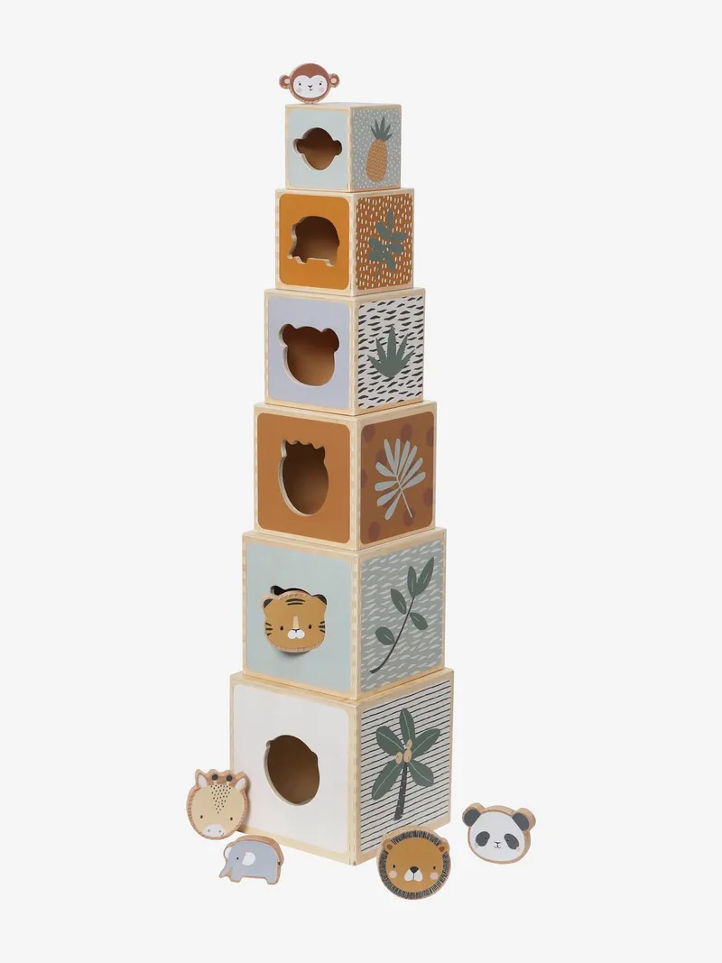 Vertbaudet Baby Stapelturm mit Steckspiel aus Holz FSC®, Mehrfarbig/pandafreunde, – Produktbild 2 von 4