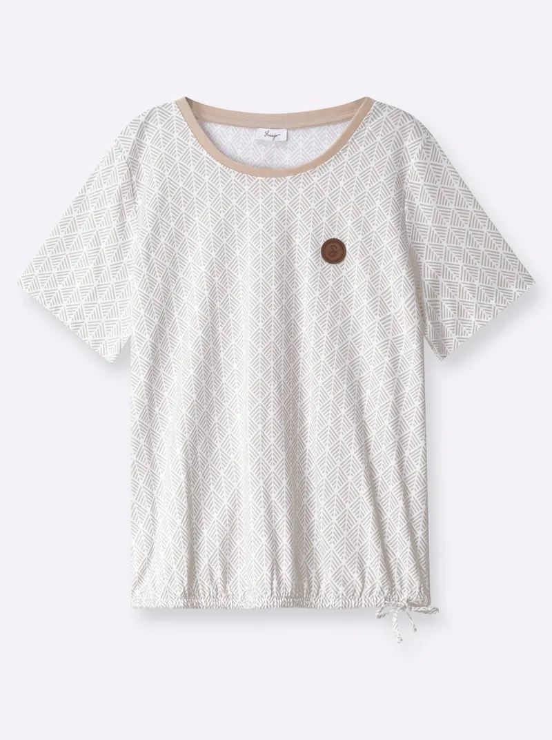sheego Rundhalsshirt sand-weiß-bedruckt, Sand-weiß-bedruckt, – Produktbild 1 von 2