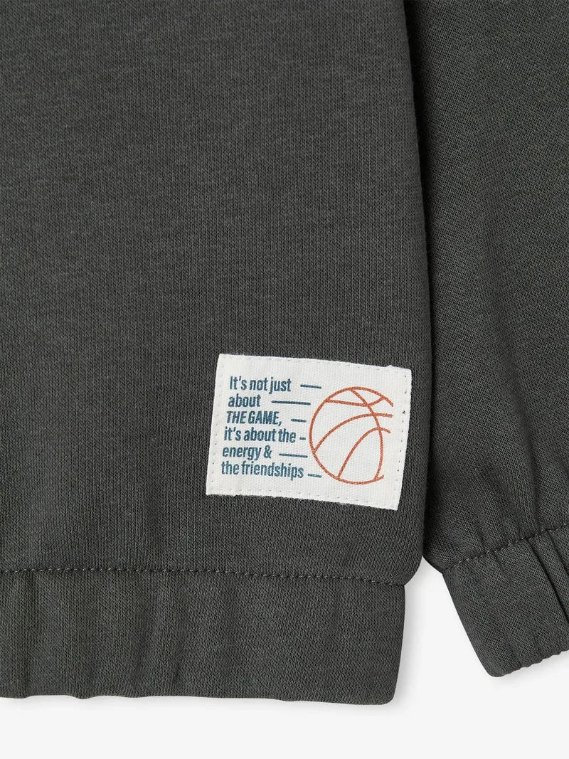 Vertbaudet Kapuzensweatshirt BASKETBALL Jungen, Moosgrün, – Produktbild 3 von 4