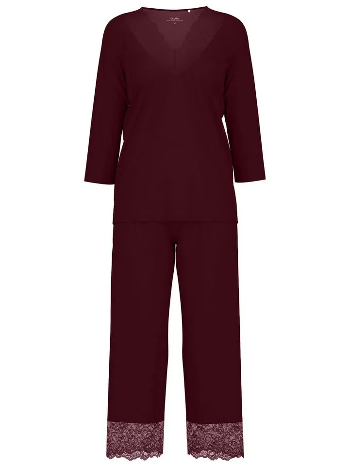 CALIDA CALIDA Capri-Pyjama Elegant Dreams Damen (2 tlg) seidig weich, anschmiegsam mit Spitze, Rot, – Produktbild 2 von 5