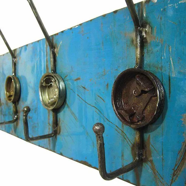 Moogoo Creative Africa Moogoo Creative Africa Upcycling Ölfass Garderobe 5fach Gelb & Schwarz 90cm, Blau, – Produktbild 2 von 4