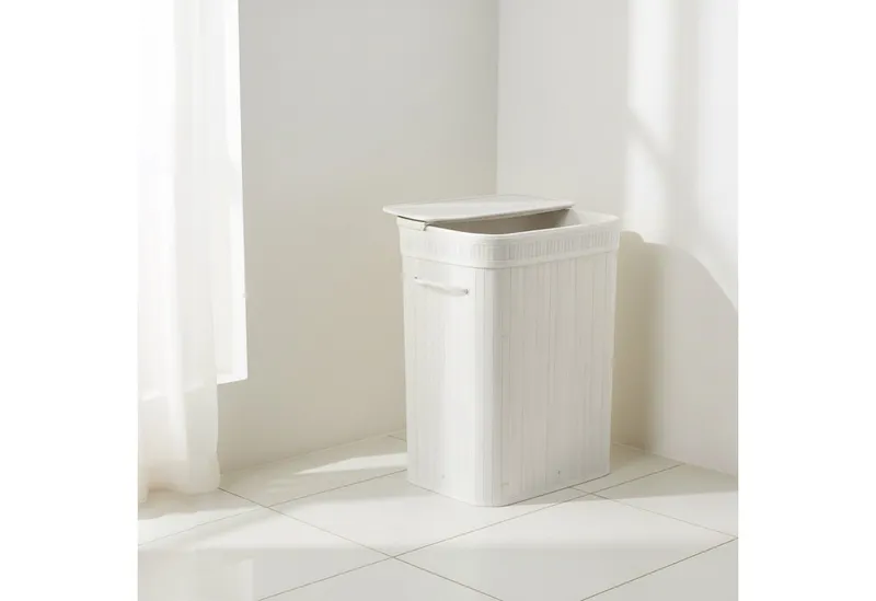 RELAXDAYS RELAXDAYS Wäschekorb Bambus Wäschekorb mit Deckel (1 St), weiß, 72 L, Weiß, – Produktbild 2 von 5
