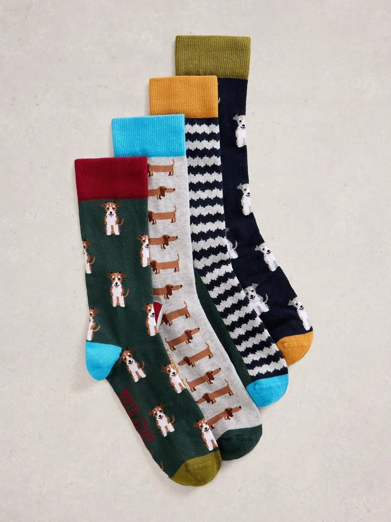 White Stuff 4-er Pack Socken mit Hundemotiv - 44-46, Grau multi, – Produktbild 2 von 4