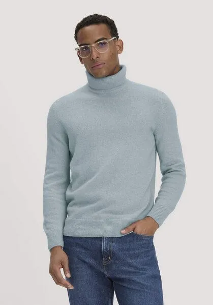 hessnatur hessnatur Rollkragen-Pullover Regular aus Bio-Merinowolle und Bio-Baumwolle, Helles jeansblau, – Produktbild 1 von 4