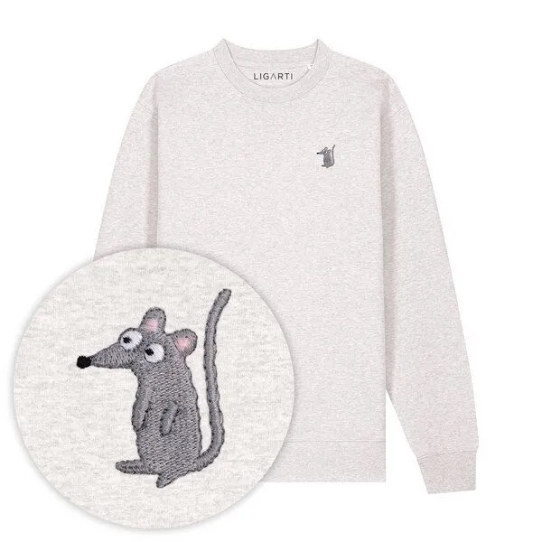 LIGARTI Bestickter Pullover – Murat die Maus – LIGARTI Tiermanufaktur, Hellgrau, – Produktbild 1 von 3