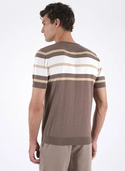 ORGANICATION ORGANICATION Feinstrick-T-Shirt aus Bio-Baumwolle mit Streifen, Braun(deep taupe), – Produktbild 4 von 4