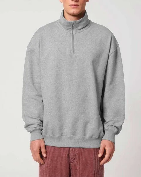 YTWOO YTWOO Oversized Sweatshirt mit kurzem Reißverschluss aus reiner Bio-Baumwolle; Unisex Troyer, Grau meliert, – Produktbild 2 von 4