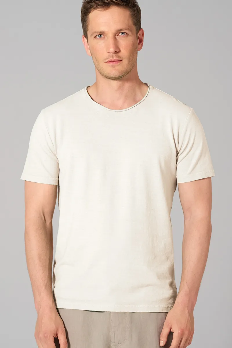 HempAge Hempage Herren vegan T-Shirt Mit Gerolltem Saum Cremefarben, Weiß, – Produktbild 2 von 2