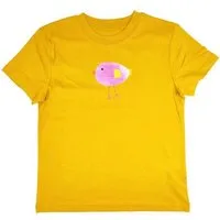 MelaDi Meladi Kinder Shirt aus Biobaumwolle - Lila Vogel auf Ochre Gelb – Produktbild 1 von 1