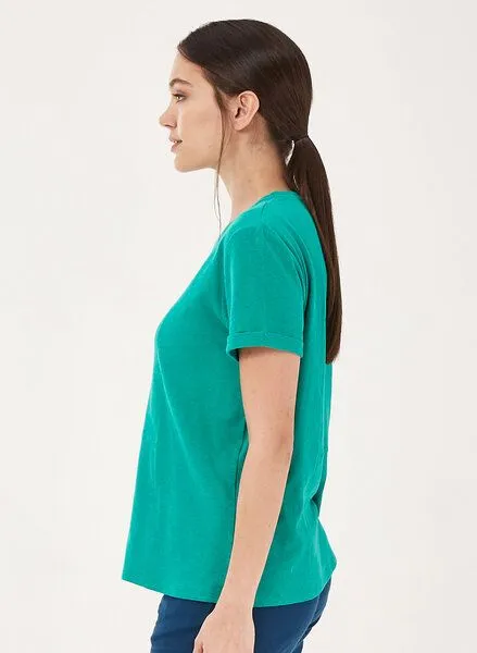 ORGANICATION ORGANICATION T-Shirt aus Bio-Baumwolle und Leinen, Emerald, – Produktbild 3 von 4