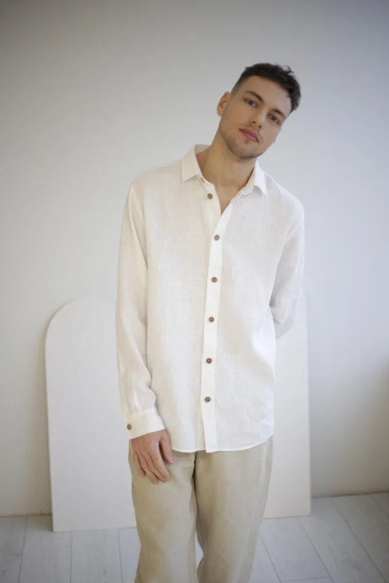 Amber Linen Amber Linen Herren vegan Hemd Havanna Weiß, Weiß, – Produktbild 2 von 2