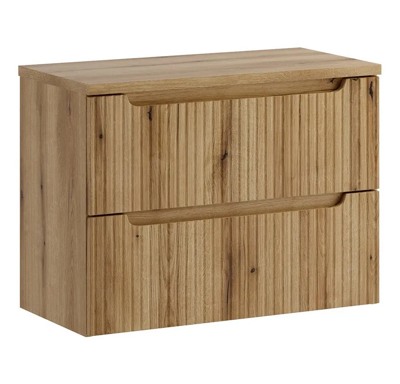 Lomadox Waschbeckenschrank NEWPORT-56-EVOKE 80 cm breit in Eiche, gerillte Front, 2 Schubladen, Braun, – Produktbild 1 von 5