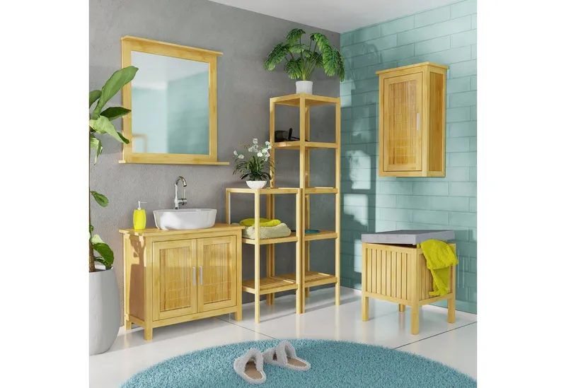 Eisl Eisl Hängeschrank Bambus Badezimmerschrank schmal für die Wand, Braun, – Produktbild 5 von 5