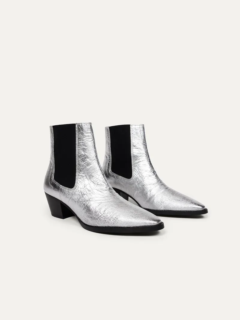 BIKKOU BIKKOU Damen vegan Stiefel 3pm Friday Rocks Metallic Silver, Schwarz, – Produktbild 1 von 2