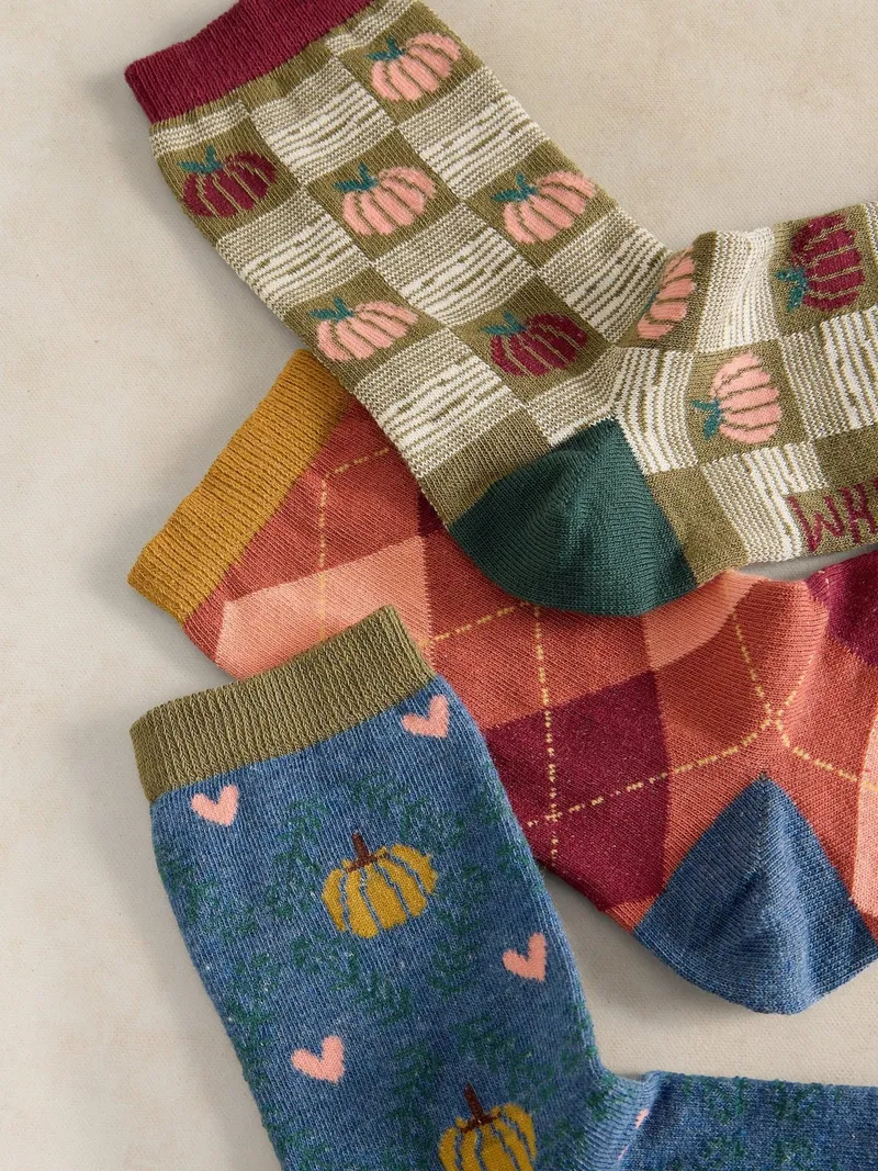 White Stuff 3-er Pack Socken Kürbissaison - 39-41, Blaugrün multi, – Produktbild 2 von 2