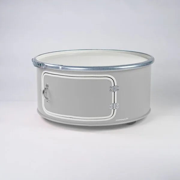 Lockengelöt Lockengelöt Little Bob mit Tür - Couchtisch aus einem Hamburger Ölfass, Grau (gepulvert), – Produktbild 1 von 2