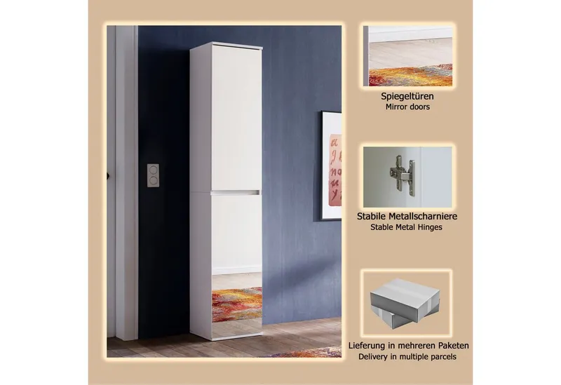 Home affaire Garderobenschrank Malcesine Garderobenschrank mit 2 Türen - (B/T/H) 37/34/191 cm, Weiß, – Produktbild 1 von 4