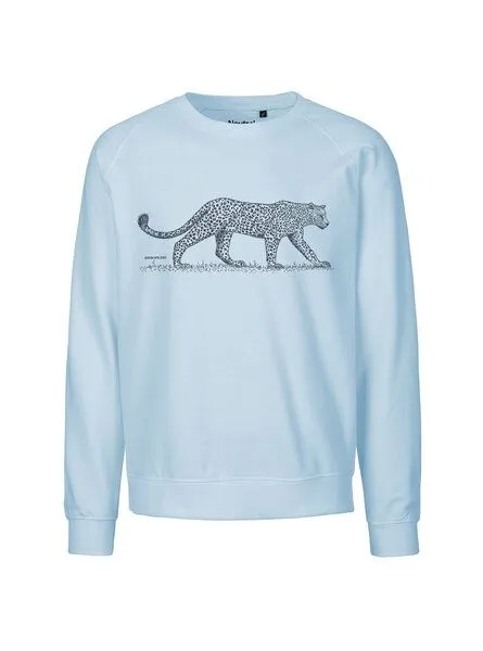 Peaces.bio - handbedruckte Biomode Peaces.bio - handbedruckte Biomode Bio Herren-Sweatshirt Leopard, Hellblau, – Produktbild 1 von 2