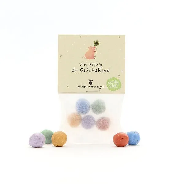 Die Stadtgärtner Die Stadtgärtner 5 bunte Blumenmurmeln im Tütchen mit Wildblumensaatgut | Für Prüfungen, Neuanfänge & Erfolgswünsche – Produktbild 2 von 4