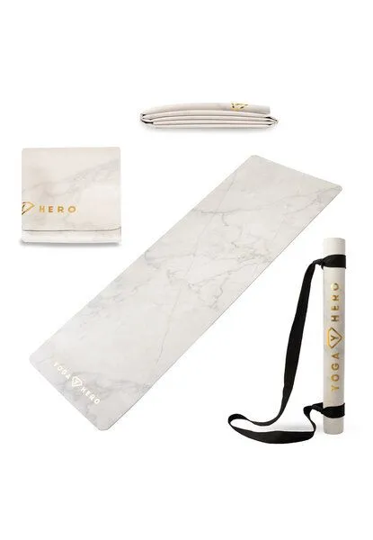 Yoga Hero Yoga Hero Reise Yogamatte 1mm, White marble gold (grau), – Produktbild 3 von 4