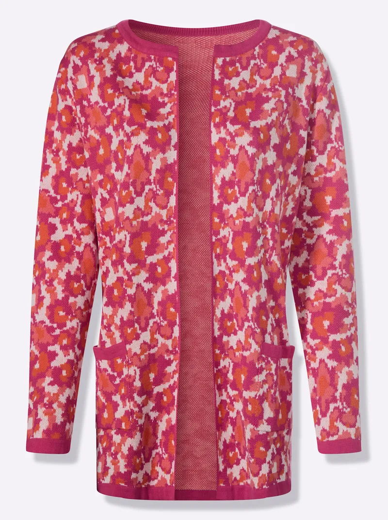 Witt Jacquardstrickjacke, Fuchsia-koralle-gemustert, – Produktbild 1 von 2