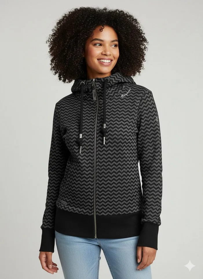 ragwear ragwear Kapuzensweatjacke YODA ZIP ZIG ZAG O mit Logostickerei, Schwarz, – Produktbild 2 von 3