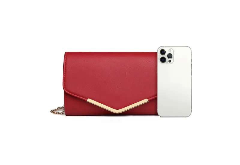 Miss Lulu Abendtasche Damen Clutch – Elegante Mini Abendtasche mit Kette für Party, Hochzeit, Rot, – Produktbild 2 von 5