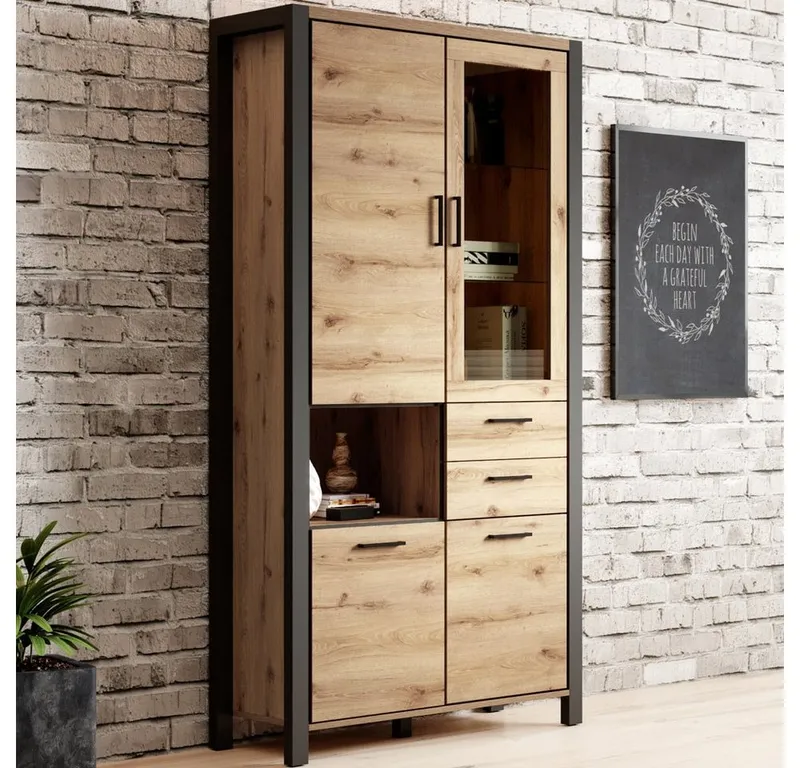 Lomadox Vitrine ACCRA-83 Taurus Eiche Nb. mit LED Beleuchtung 100/200/41 cm, Braun, – Produktbild 1 von 4