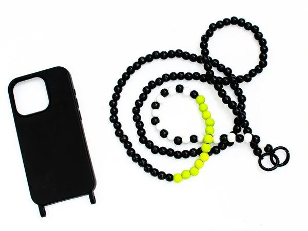 renna deluxe renna deluxe Handykette aus Holzperlen, Crossbody lang, Neon gelb mit lasche, – Produktbild 2 von 3