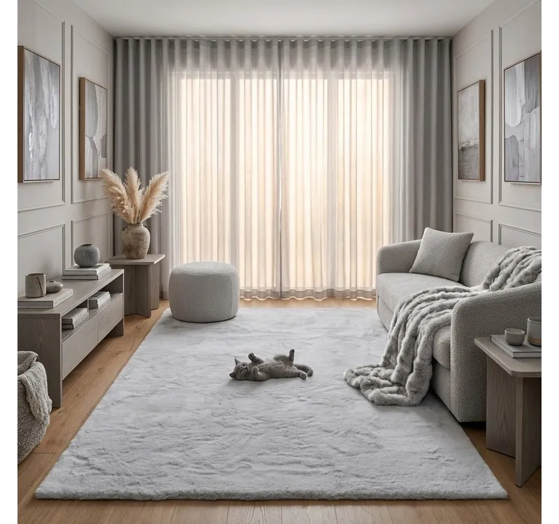 Consilio Concept Fellteppich Teppich Hasenfell Imitat COZY Fell Hochflor rechteckig Höhe: 22 mm, Grau, – Produktbild 3 von 5