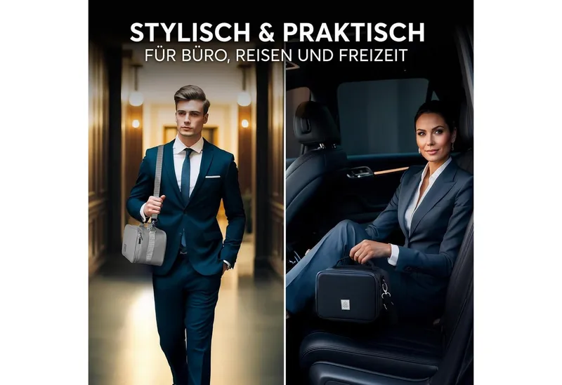 UMAMI Kühltasche 4L, Lunchbag für Arbeit, Reisen, Büro, Picknick, Mini-Lunchbag Isoliert aus veganem Leder, Faltbare Lunchtasche, Grau, – Produktbild 5 von 5