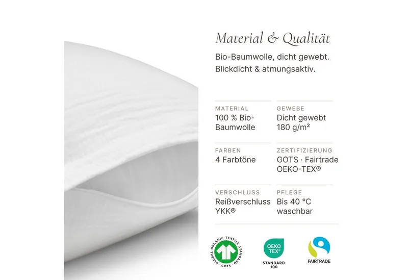 Seralino Bettwäsche aus Musselin (100% Bio Baumwolle) inkl. 80x80 Kissenbezug, blickdicht, besonders weich, bügelfrei, formstabil, verdeckter Reißverschluss, Weiß, – Produktbild 5 von 5