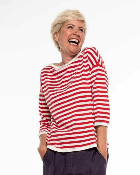 Alma & Lovis Alma & Lovis Lässiges 3/4 Arm Ringelshirt aus Organic Cotton | Ringel Longsleeve, Tango (rot-weiss), – Produktbild 3 von 4
