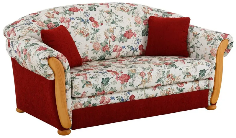 Home affaire 2-Sitzer Milano, Schlafsofa im Landhaus-Stil, bequem, Liegefläche 188/124cm, mit Bettfunktion, Rot, – Produktbild 2 von 8