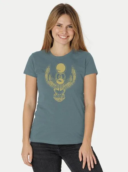 Peaces.bio - handbedruckte Biomode Peaces.bio - handbedruckte Biomode Damen Fit T-Shirt Cheper, Petrol, – Produktbild 2 von 2