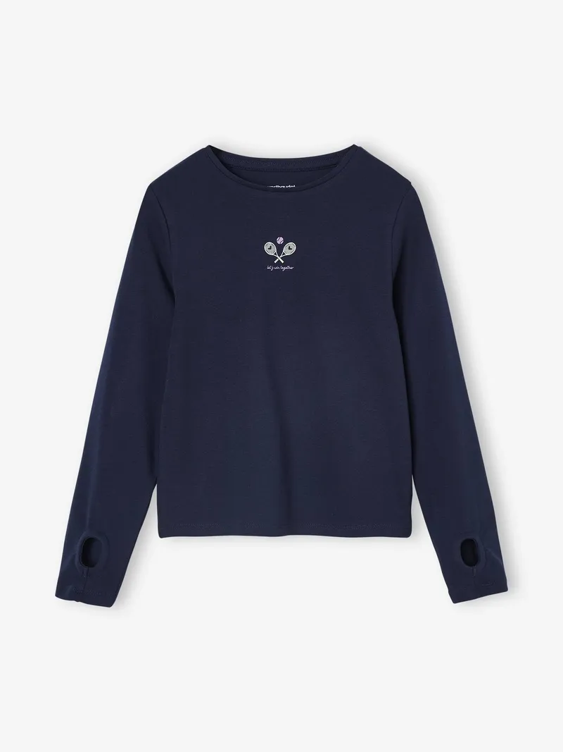 Vertbaudet Langarmshirt Sport mit Tennis-Motiv für Mädchen, Marine, – Produktbild 1 von 3