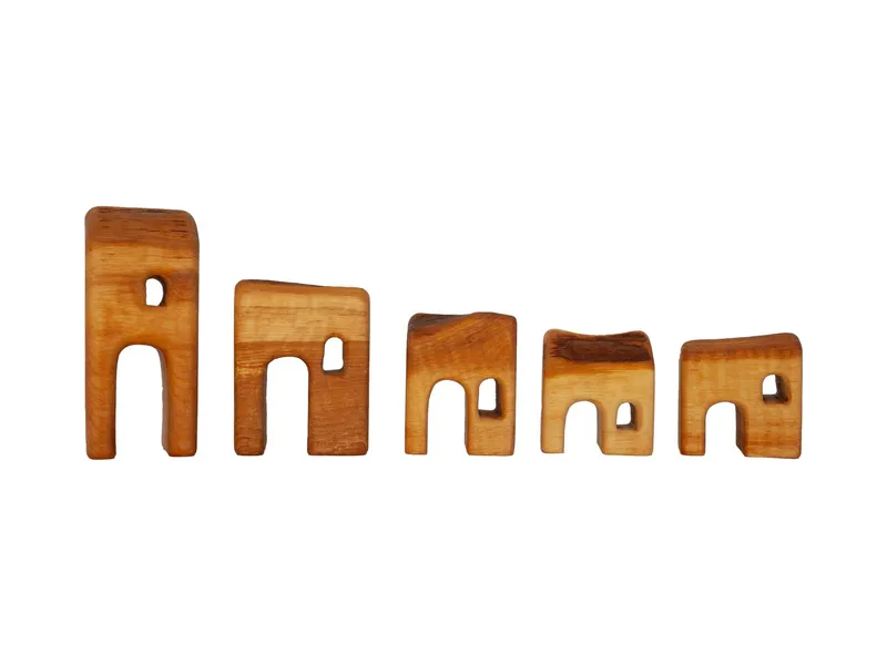bikeho bikeho Holzbausteine natur Kleine Siedlung, Erlenholz 5-teilig, Braun, – Produktbild 1 von 2