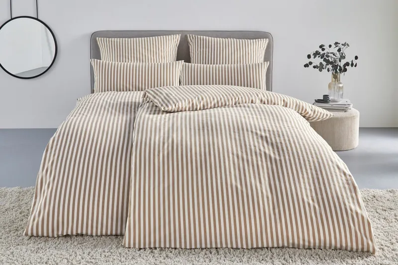 LeGer Home by Lena Gercke Bettwäsche Linnea, Flanell, 2 teilig, aus 100% Baumwolle, Streifendesign, Beige, – Produktbild 2 von 6